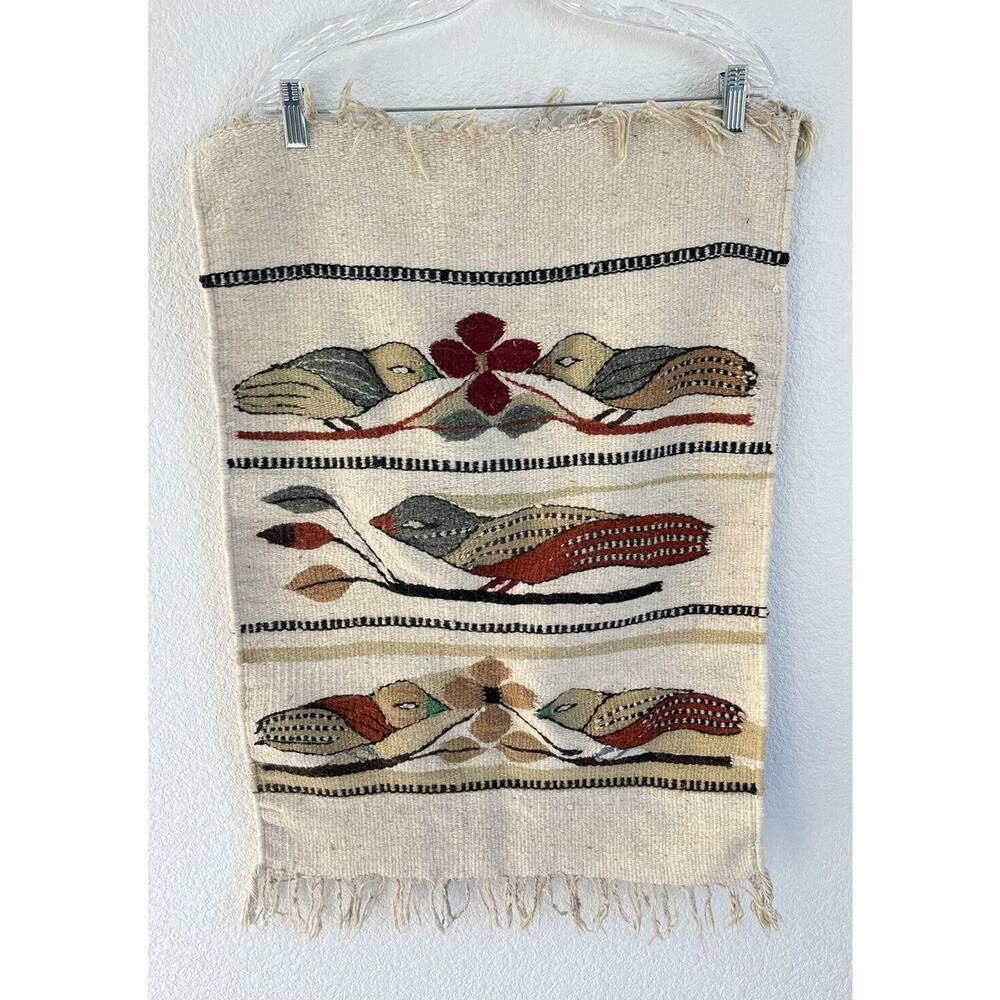 Woven Tapestry Wall Hanging 30x19.5 Handmade Artisan Bird Native Style Boho - Picture 2 of 4